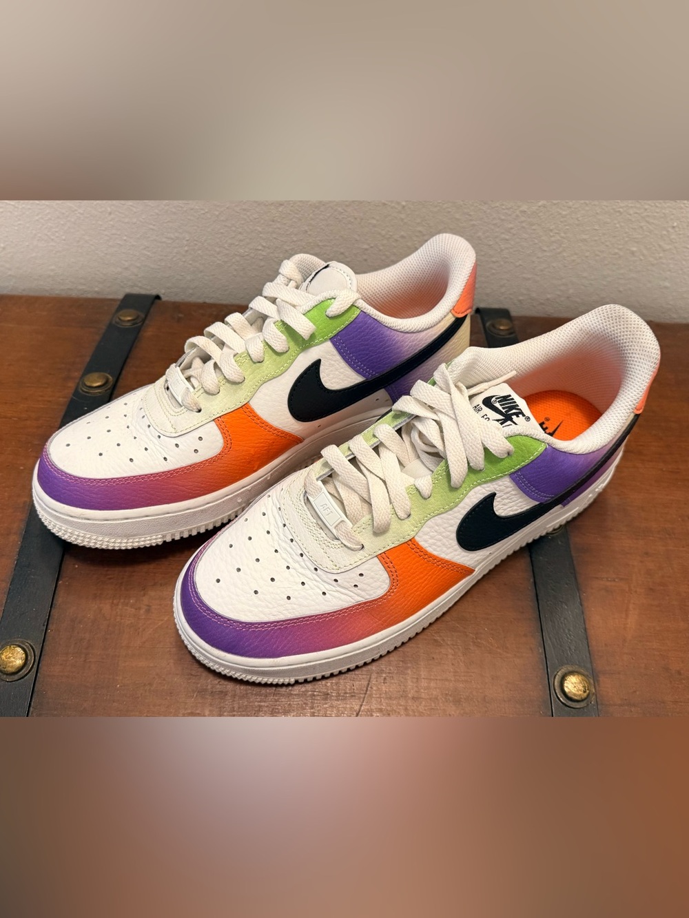 Nike Air Force 1 Low-Top Sneakers in White, Orange, Purple, Lime, Black